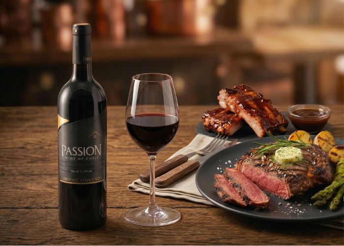 Cấu trúc mạnh mẽ của Passion Cabernet Sauvignon là "người bạn đồng hành" tuyệt vời của các món thịt đỏ nướng.