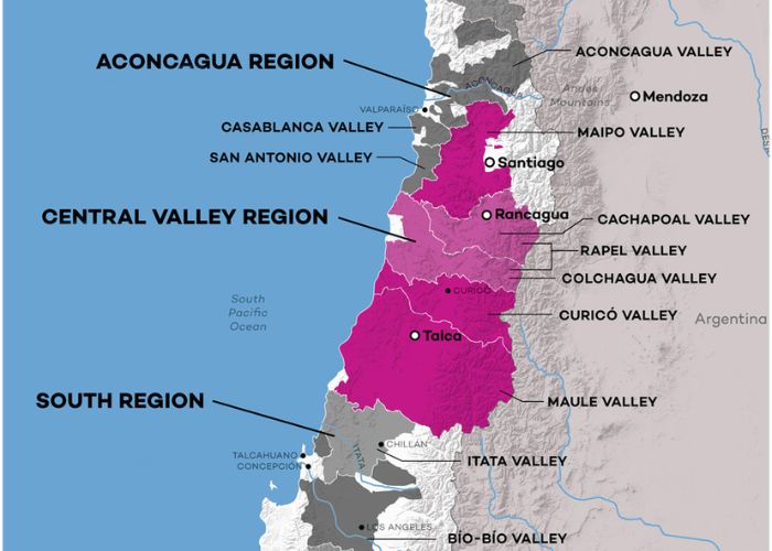Bản đồ các vùng rượu vang Chile 